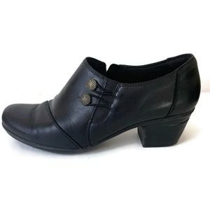 COPY - Clarks Emslie Warren Slip on Loafer Black Leather Size 10 M Metal Button…